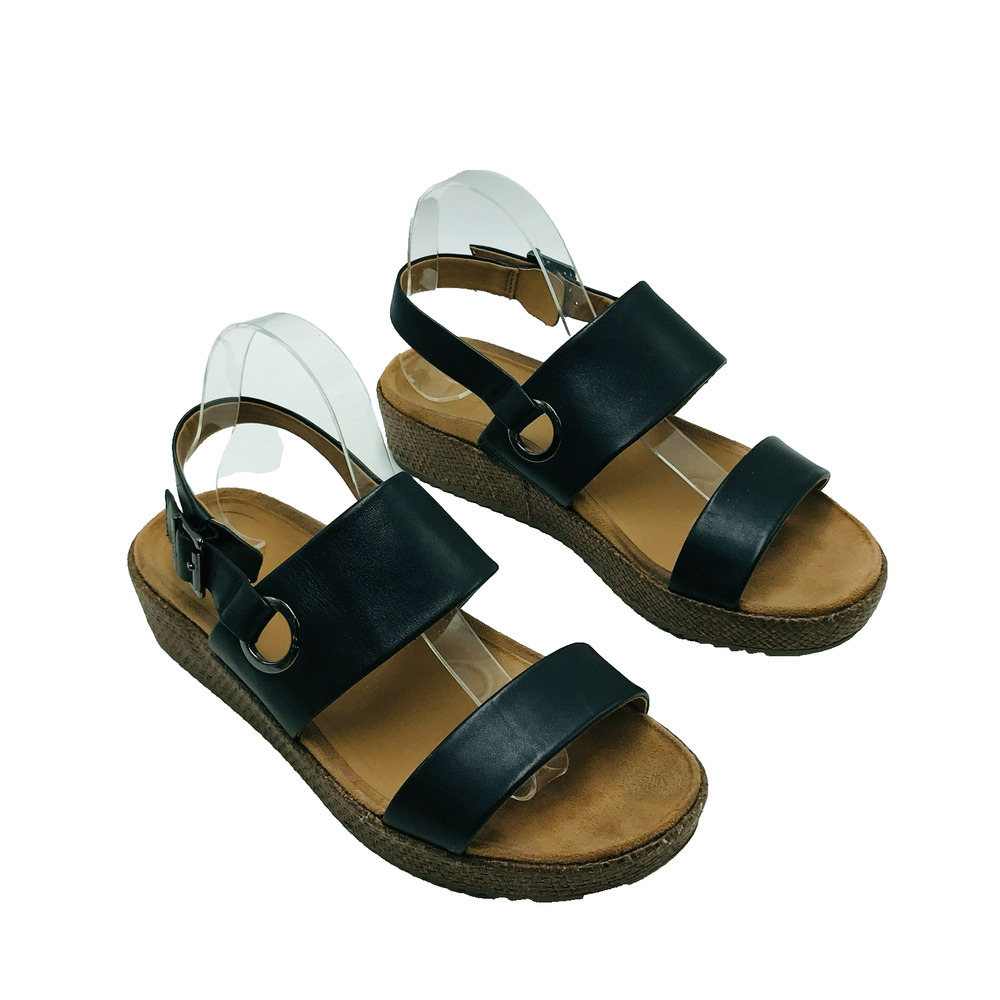 Vionic Women's 9 Louise Raffia Platform Sandals Slingback Leather Black Brown
